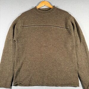 Plugg Mens XL Brown Marled Wool Blend Striped Crewneck Sweater Vintage Y2K Style